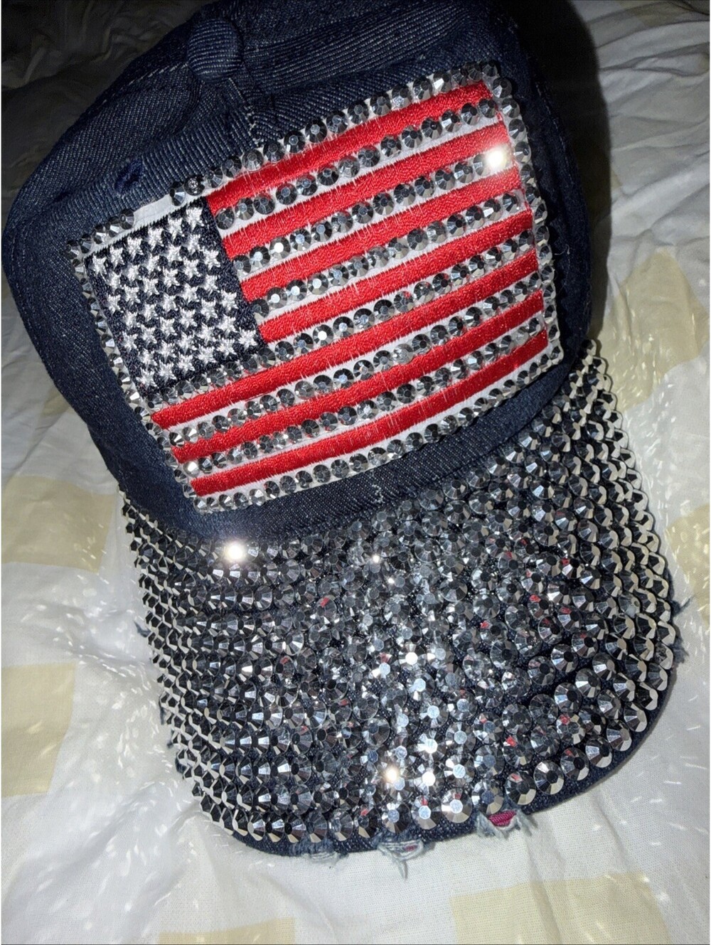 flag and rhinestone baseball cap